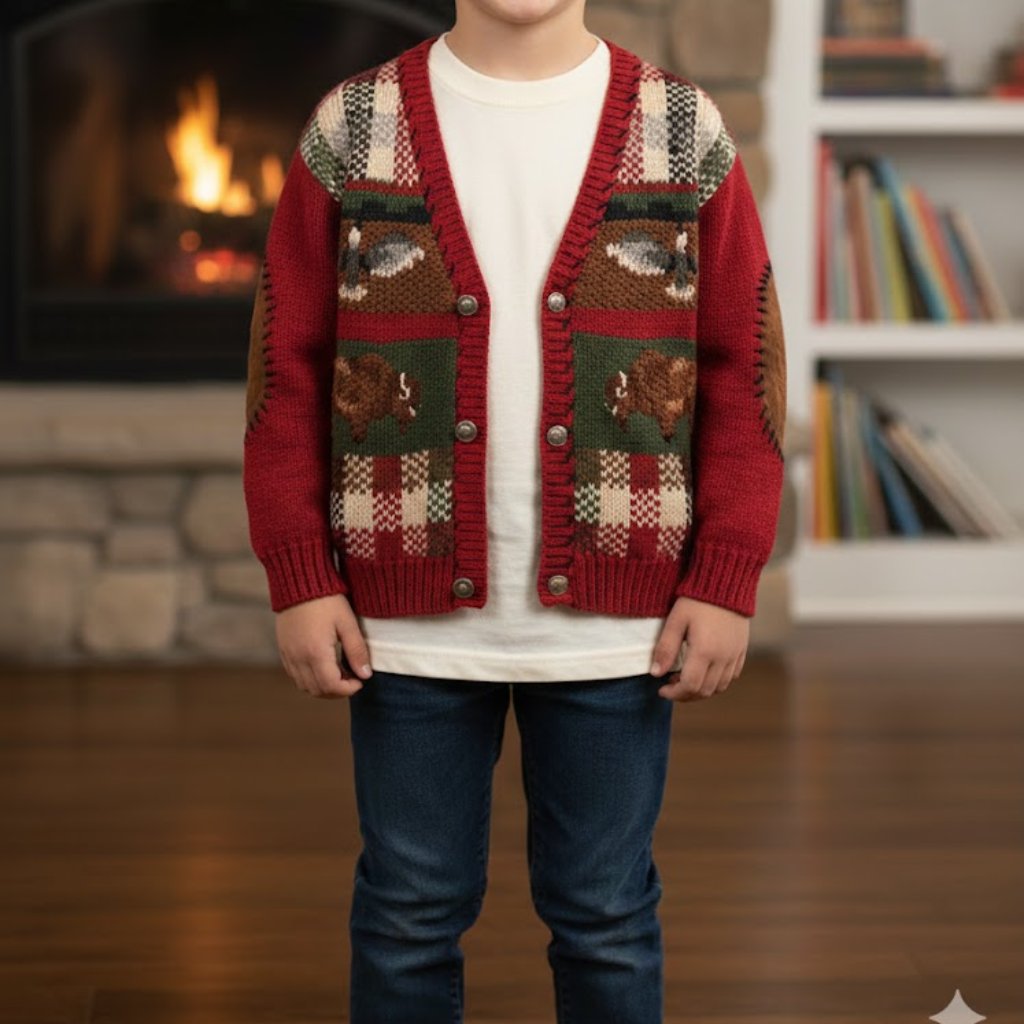 Eagles Eye Kids Cardigan Sweater Small Vintage Graphic Knit Yellowstone Size M
